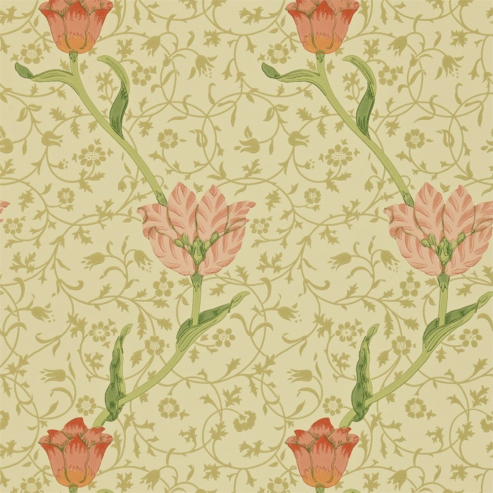 Garden Tulip Wallpaper 210428 by Morris & Co in Vanilla Russet Red